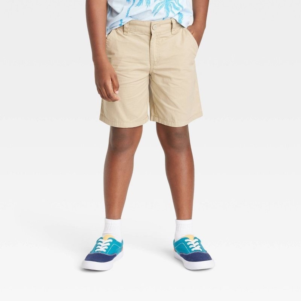 NWT Cat & Jack Flat Front “At The Knee” Woven Shorts • S(6/7) • Light Khaki